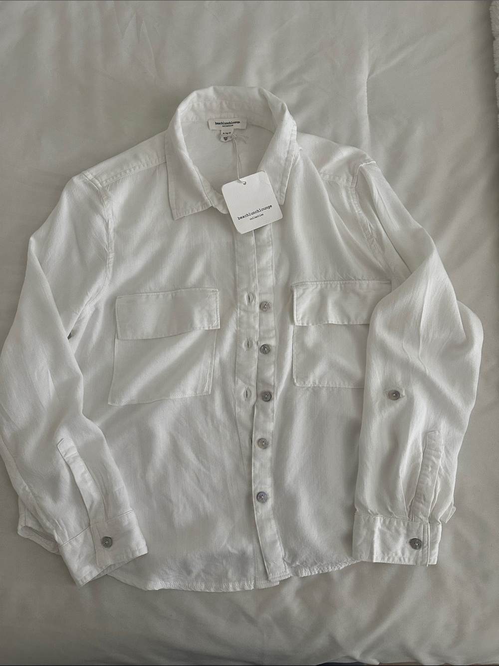 beachlunchlounge White Button-Down Shirt with Chest Pockets